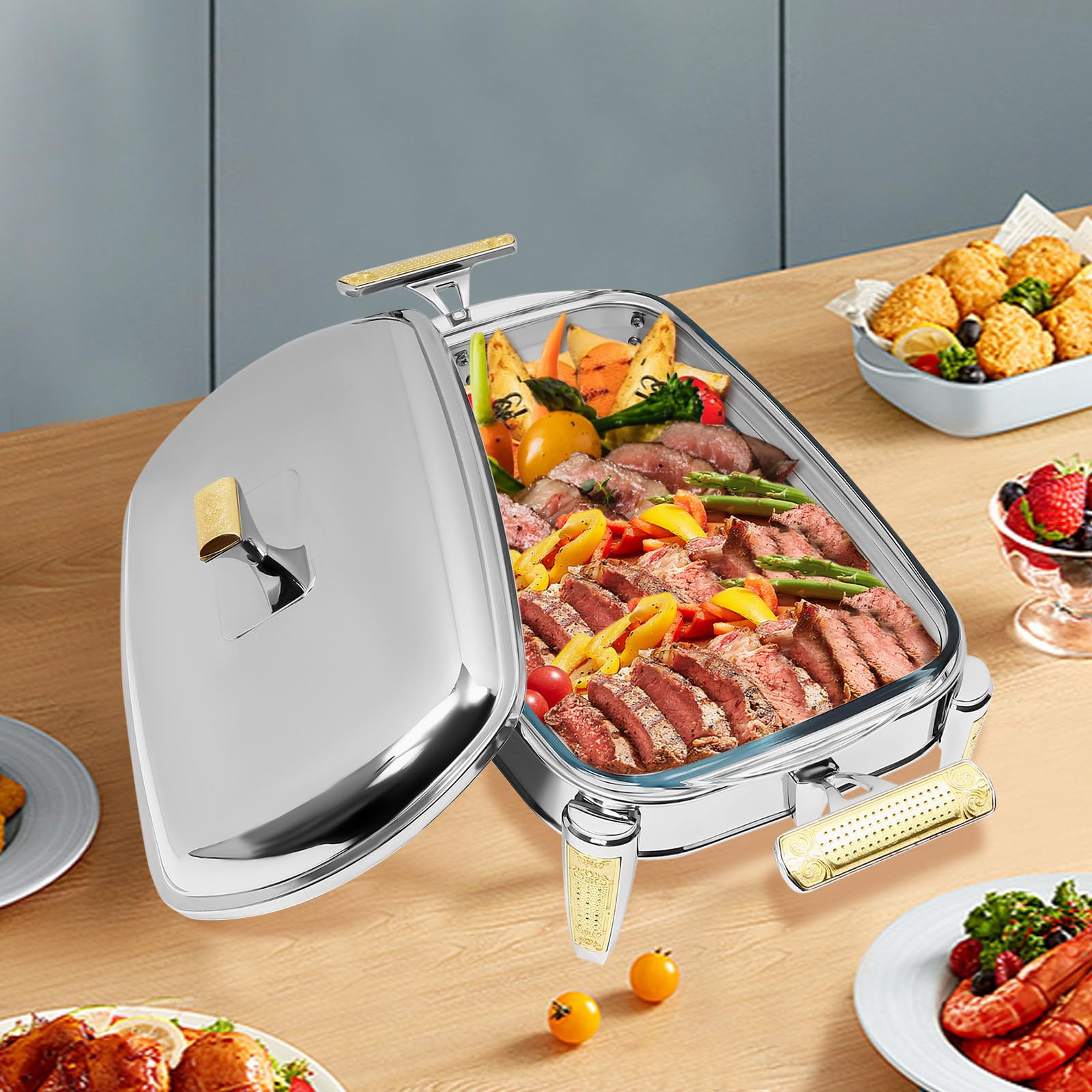 Chafing Dish, 2,2 l/3,2 l, scaldavivande con coperchio, contenitore termico per buffet, catering, feste, casa (scomparto monopezzo), JJFTIW9ZWDHS8+I6-WLK