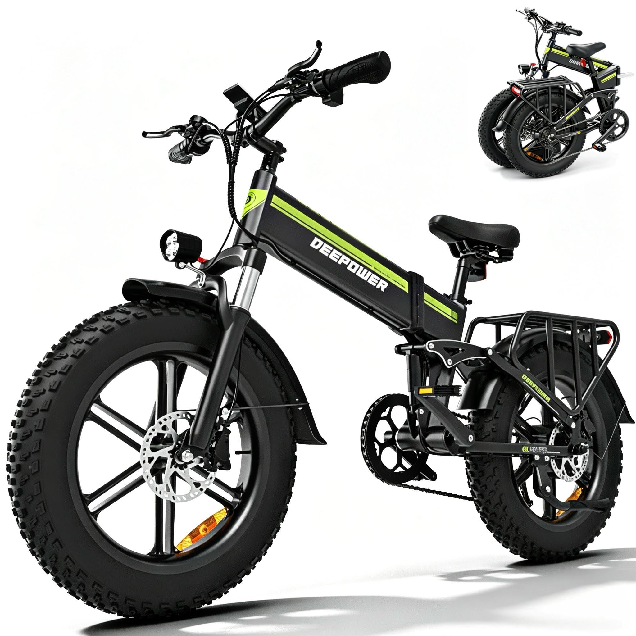 DEEPOWER H20 PRO Bicicleta Eléctrica, Batería Extraíble 48V 25Ah, Autonomía 70-110KM, Motor con Par 120N·m, Neumáticos Anchos 20'' x 4.0, 7 Velocidades, Suspensión Hidráulica Completa