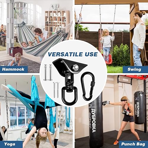 Miniatura 8 de KOSMUSMO Juego de columpios para columpio de hormigón de madera, resistente capacidad de 1200 libras, kit para colgar hamaca de acero inoxidable,