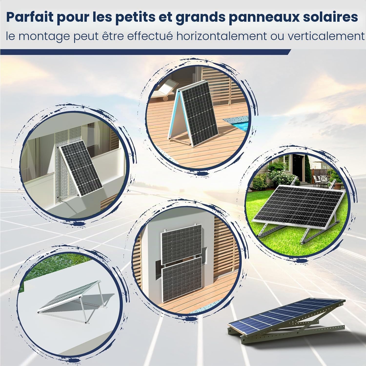 GLIESE Lot de 4 supports pour centrale électrique de balcon 114 cm, support de panneau solaire, support de panneau solaire, supports de module PV, supports de centrale de balcon, angle réglable de 0 °