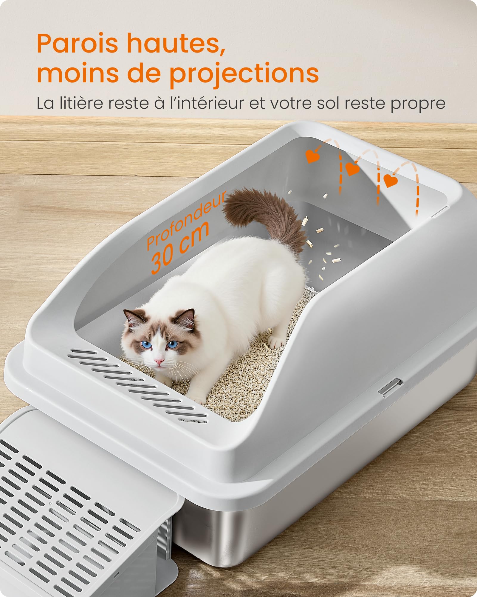 Songmics Feandrea Kattenbak, kattentoilet, met deksel, uittrekbaar