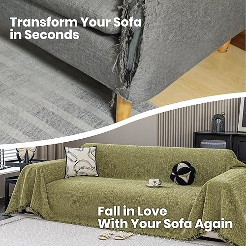 Miniatura 5 de Nobildonna Funda de sofá lavable de felpilla suave y gruesa con borla, funda impermeable para sofá de 3 a 4 cojines, sofá seccional, protector de