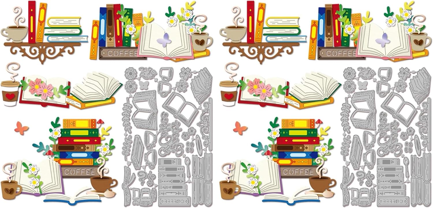GLOBLELAND Books Flowers Cutting Dies for DIY Scrapbooking Metal Coffee Cut Dies Die Cuts for Card Making Embossing Photo Album Craft Decor