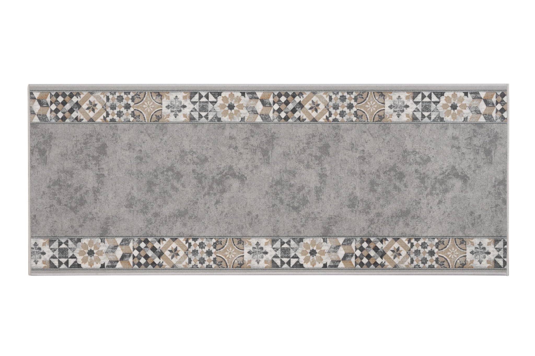 TAPISO Anti Rutsch Teppich Läufer Grau Schwarz Beige rutschfest Marokkanisch Mosaik Muster Flur Küche Wohnzimmer Korridor ÖKO-TEX 80 x 400 cm