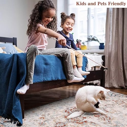 Miniatura 3 de WESTLOOM Alfombra de área de 8 x 10 pies, estilo bohemio, con medallones florales, vintage, envejecida, antideslizante, para interiores, no