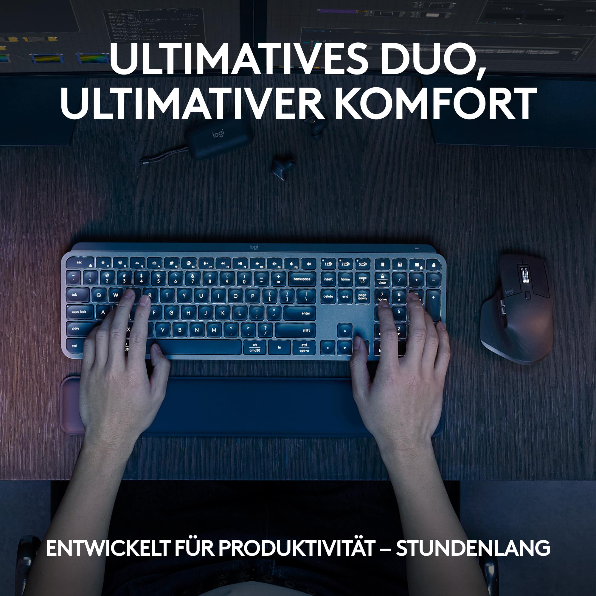 Logitech MX Keys S Combo Kabellose Tastatur und Maus mit Handablage, Beleuchtung, Bluetooth, Deutsches QWERTZ-Layout, Graphit