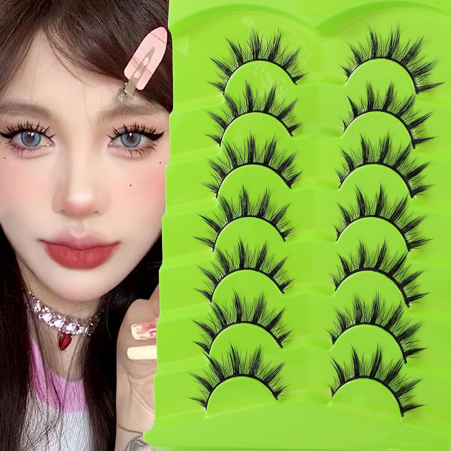 BEETO 7 Pairs Manga Lashes Japanese Anime Cosplay Eyelashes Spiky Wet Look Lashes Asian False Eye Lashes Clusters(B05-Manga Lashes 7 Clusters 10-13MM)