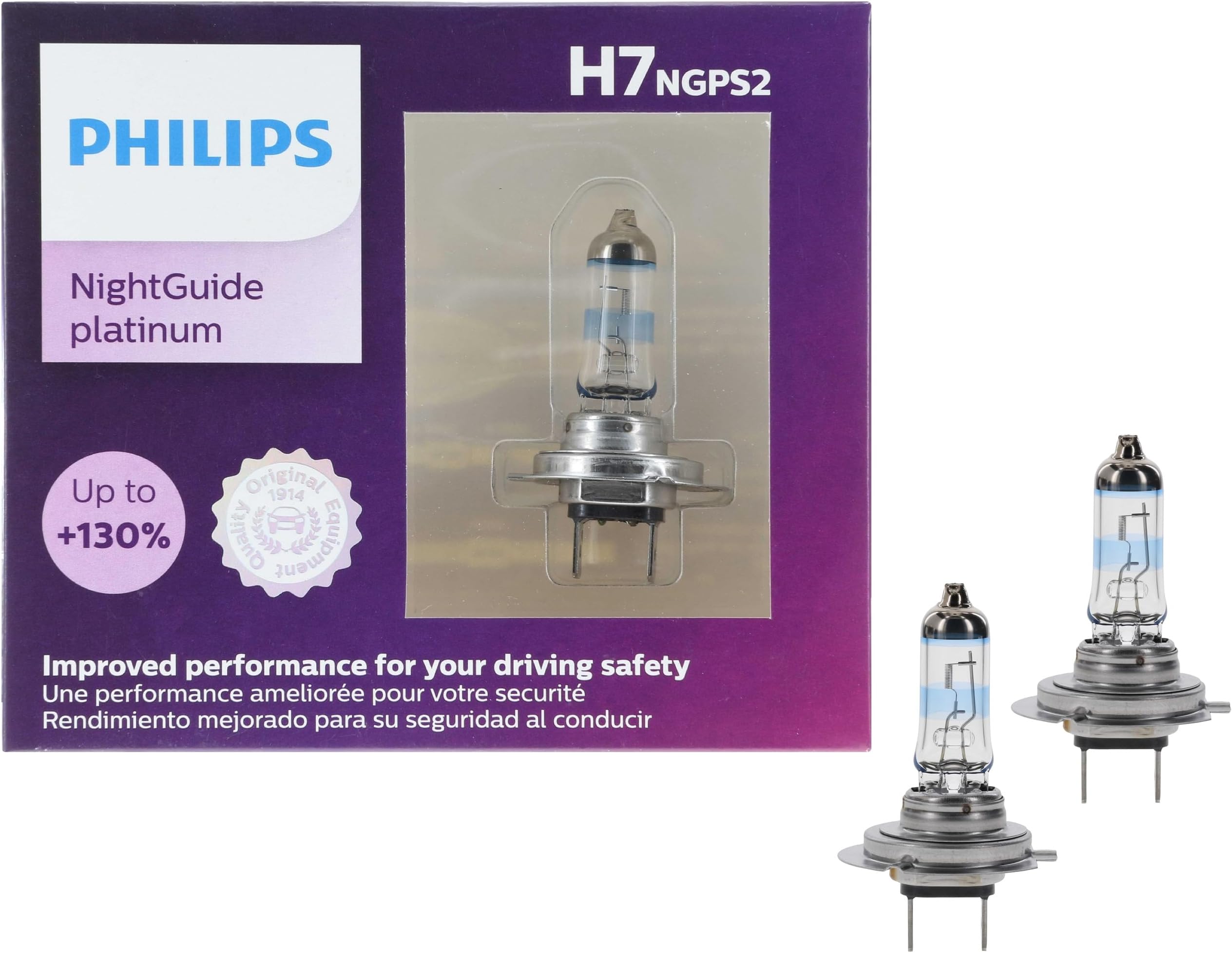 Philips Automotive Lighting H7 NightGuide Platinum Upgrade Headlight Bulb, Pack of 2, (H7NGPS2)