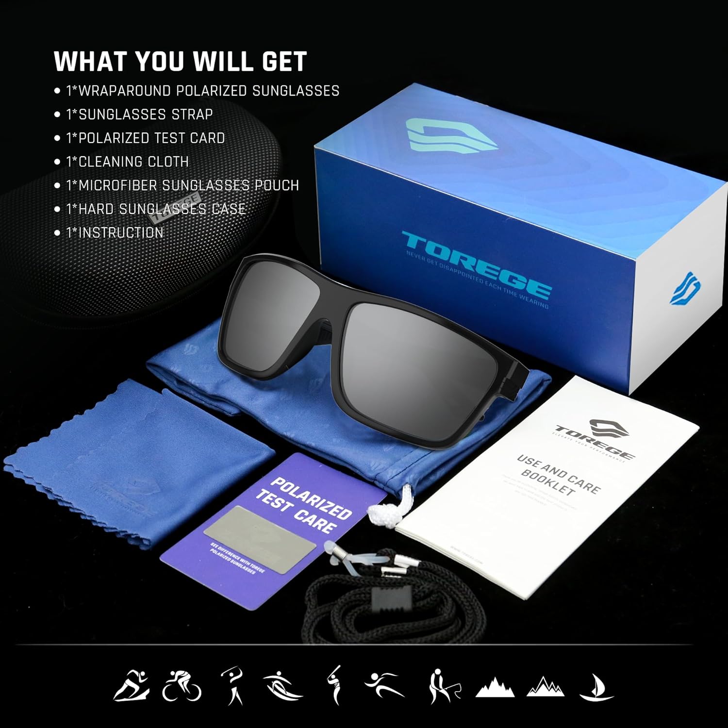 TOREGE Mens Women Sunglasses Polarized Sports UV Protection Wraparound Lightweight Sunglasses for Fishing Golfing NAUTILUS