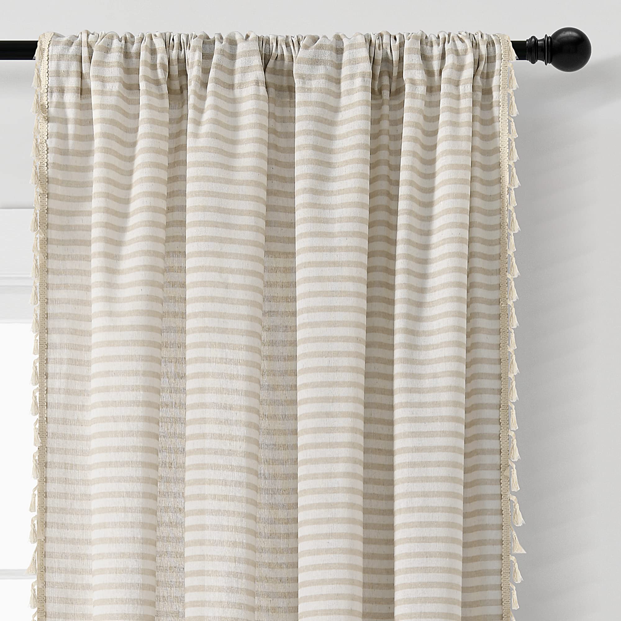 Lush Decor Boho wybrzeże poziome tykanie paski frędzle zasłona okienna para paneli, szer. 132 cm x dł. 213 cm, neutralna