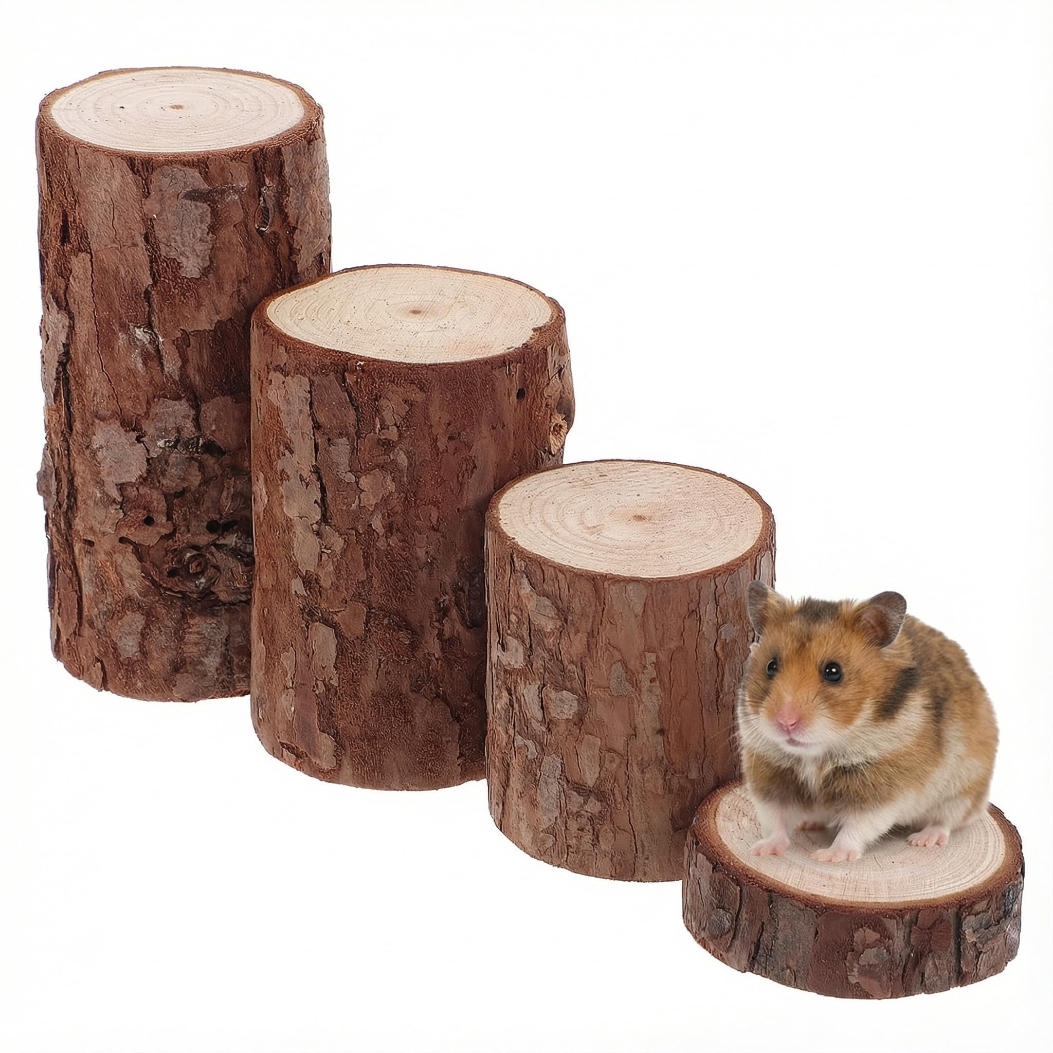 Milisten 4pcs Natural Wood Stumps with Bark - Assorted Heights (1.5cm-8cm) - Professional Hamsterscaping Accessories for Hamsters, Gerbils & Mice - Textured Climbing Steps & Gnawing Toys