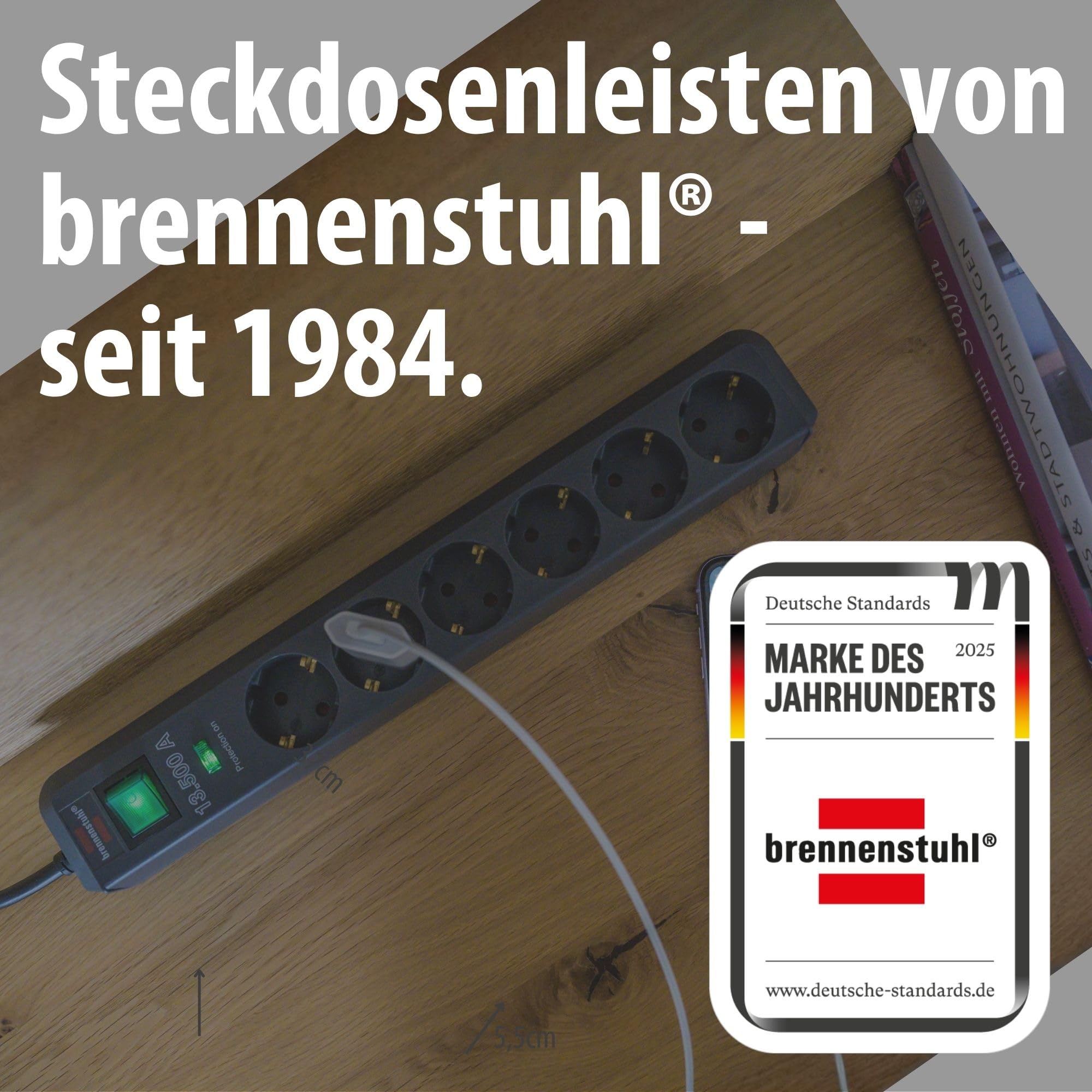 Brennenstuhl 3er Set Eco-Line Steckdosenleiste 6-Fach, 1,5m Kabel | Mit Überspannungsschutz, Mehrfachsteckdose mit erhöhtem Berührungsschutz, Schalter, anthrazit