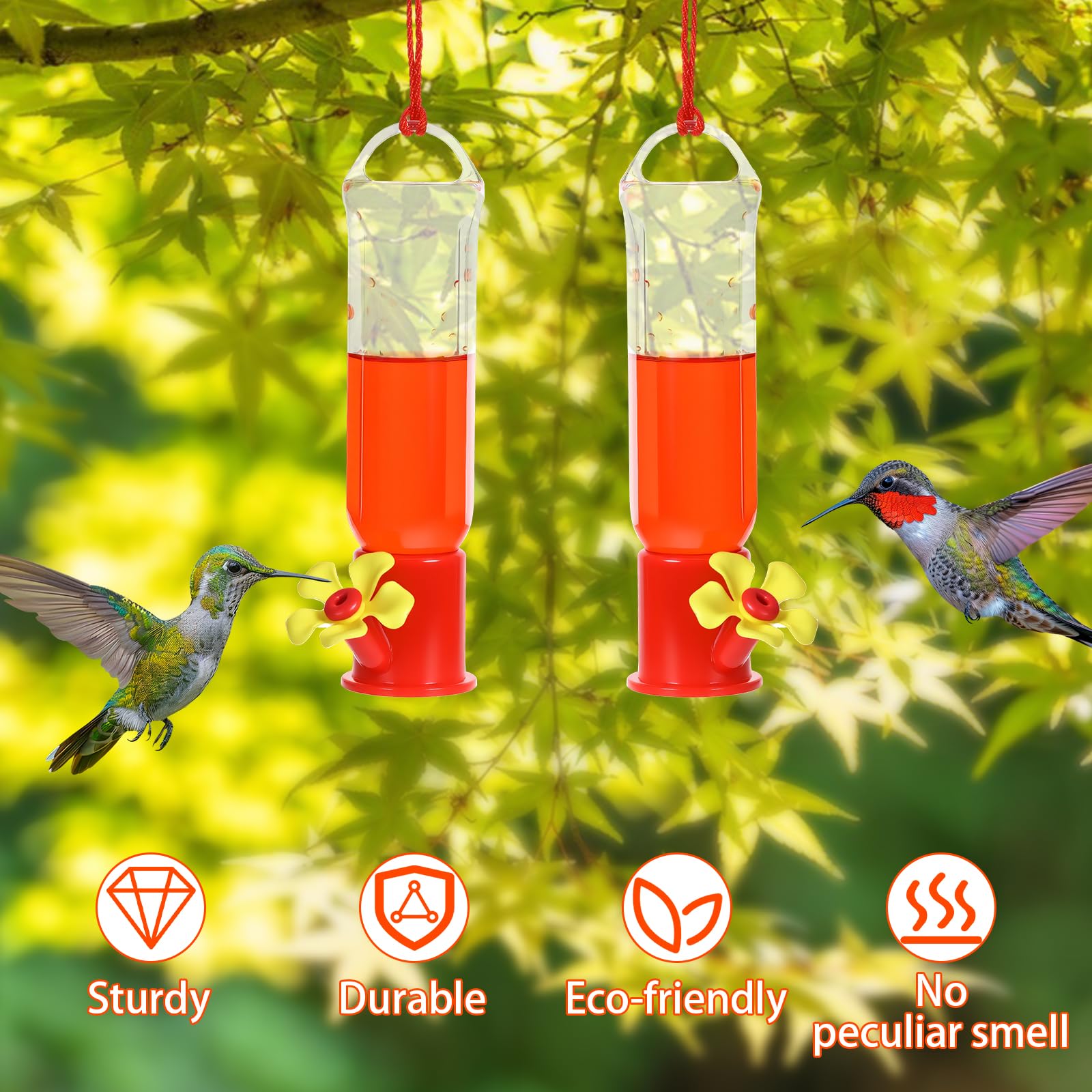 10 sztuk karmników dla kolibrów do użytku na zewnątrz, przezroczyste plastikowe wiszące karmniki dla ptaków z haczykami S i szczotkami do czyszczenia, okrągłe okonie i szerokie otwory do