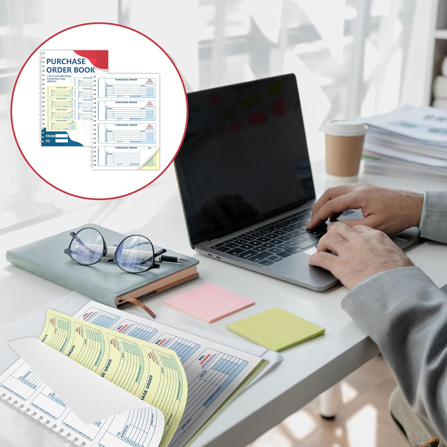 400 Sets Purchase Order Book 7.5 x 10.9 Inch 2 Part Carbonless Order Book Work Order Book Receipts Book with Sequential Numbers for Office Business and Accounting (2)