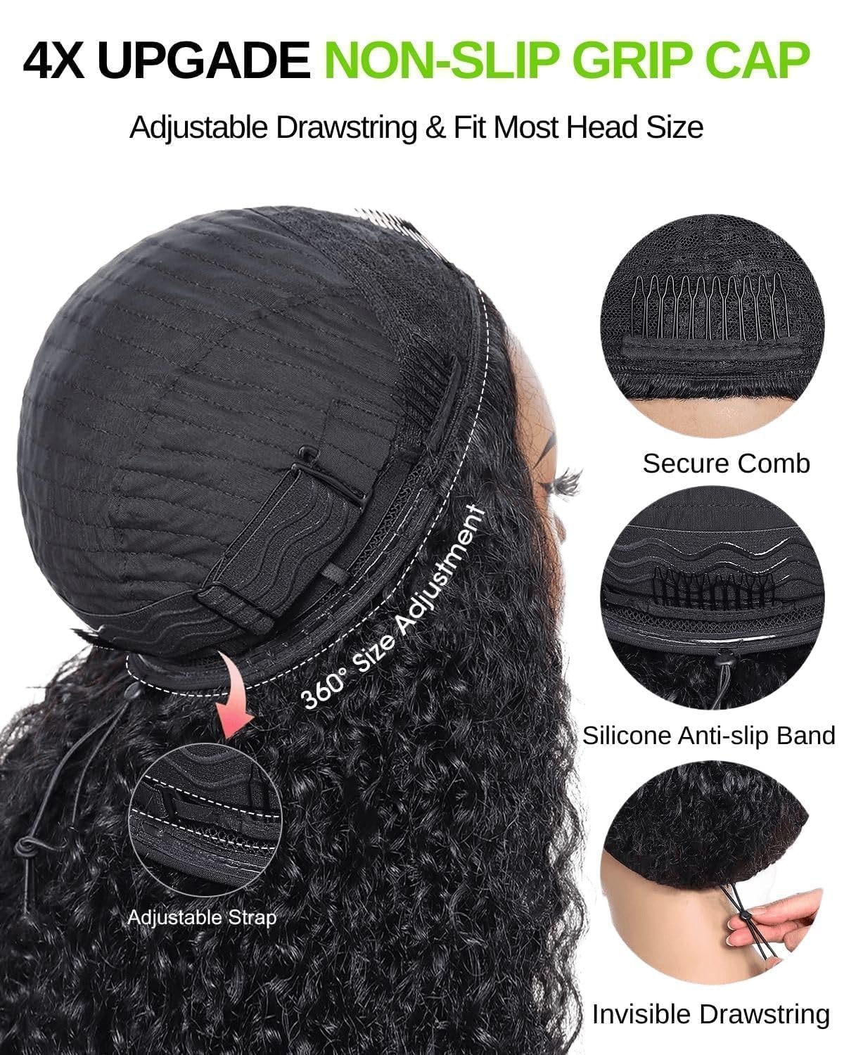 Half Wig Human Hair Perruque Demi Tete Cheveux Humain Kinky Curly Perruque Sans Colle Bandeau 200% Density 3 In 1 Half Wigs With Drawstring Seamless Clip Couleur Naturelle 14 Pouces