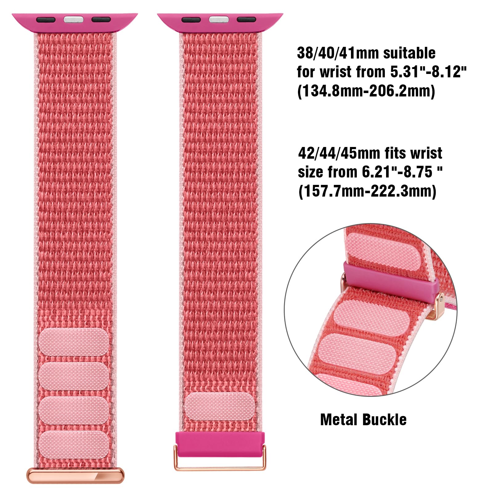 OHOTLOVE Nylon Band Compatible with Apple Watch Band 38mm 40mm 41mm 42mm 44mm 45mm 49mm for Women Men, Soft Braided Stretchy Solo Loop Sport Band for iWatch Series 9/8/7/6/5/4/SE/Ultra Pomegranate S