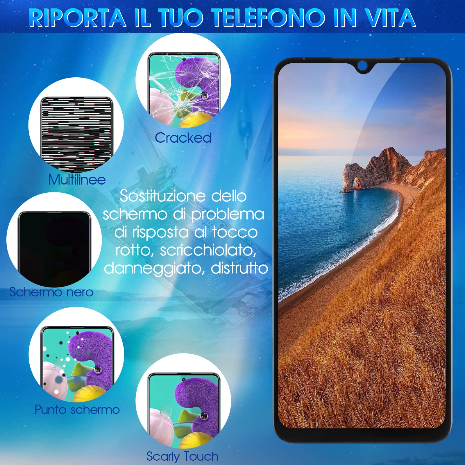 Display LCD + Touch Screen Per Xiaomi Redmi Note 8 Con Utensili E Vetro Temperato - Nero - 3