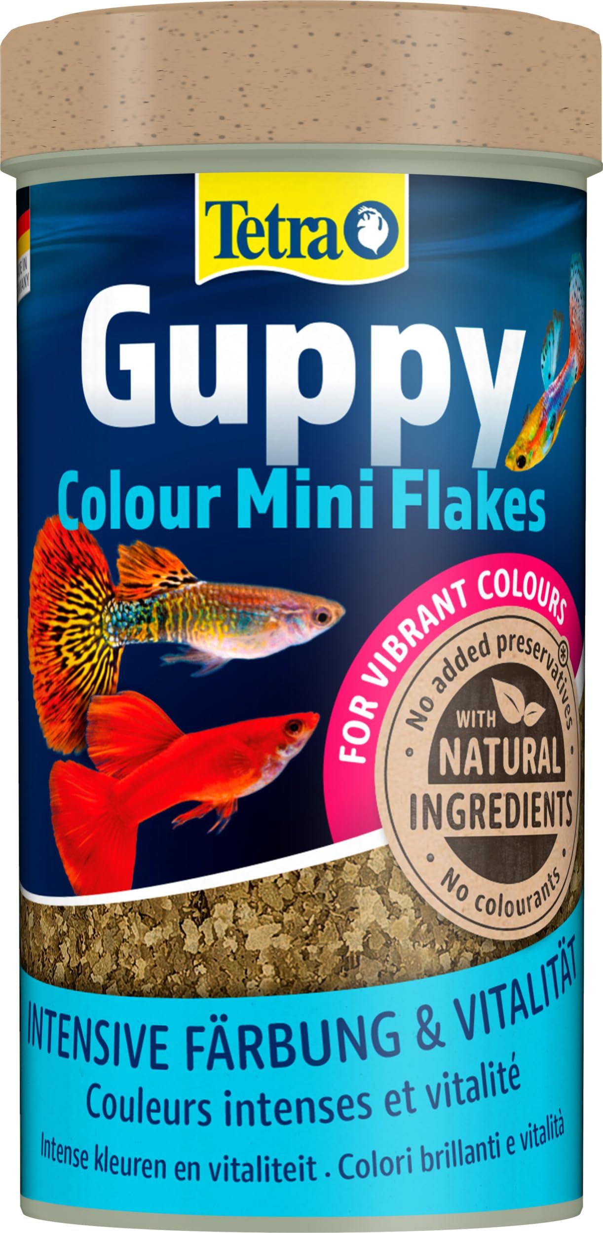 Tetra Guppy Colour Mini Flakes - Mangime per tutti i guppy, cibo in scaglie fini per colori vivaci, lattina da 250 ml