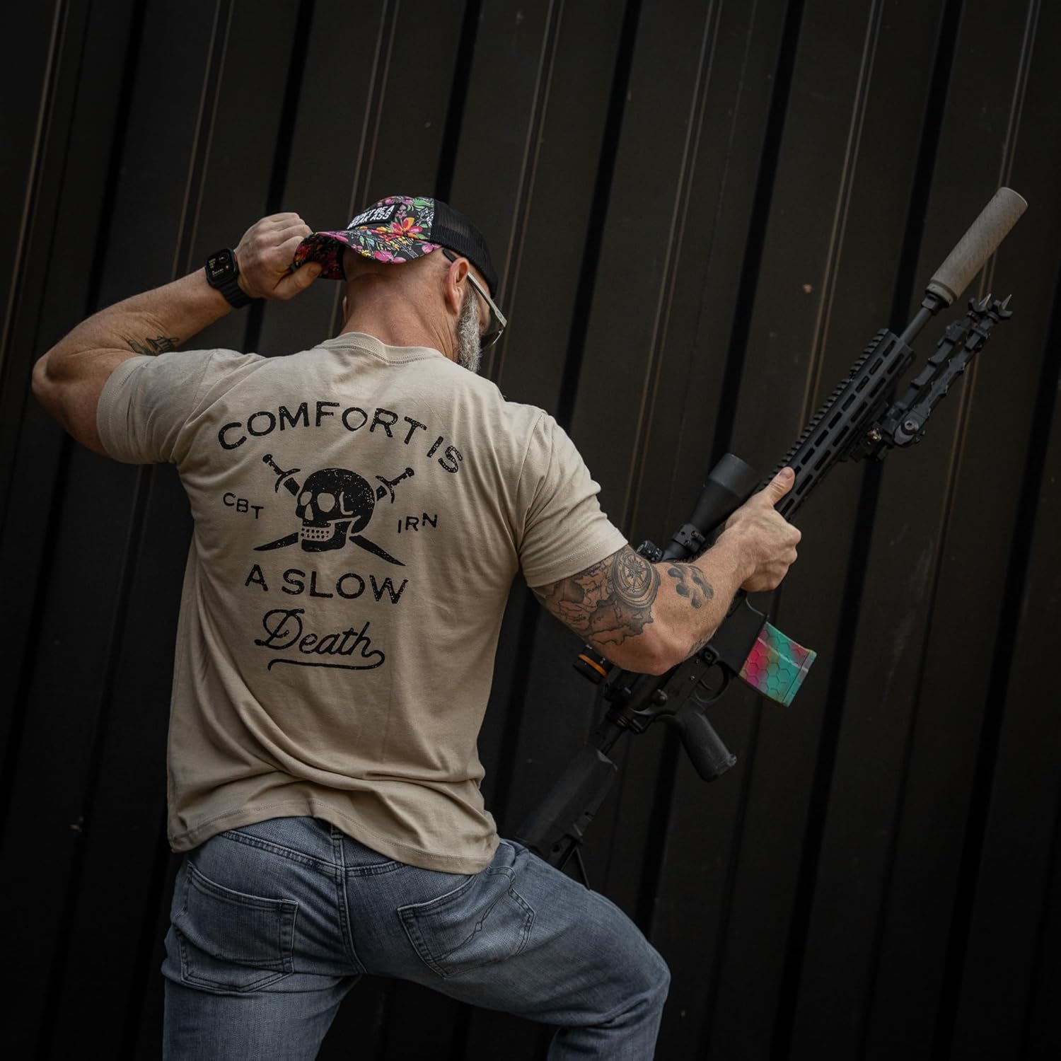 Combat Iron Men's Graphic Short Sleeve T-Shirt | Comfort is A Slow Death Skull Graphic Tee | Athletic Fit Shirt