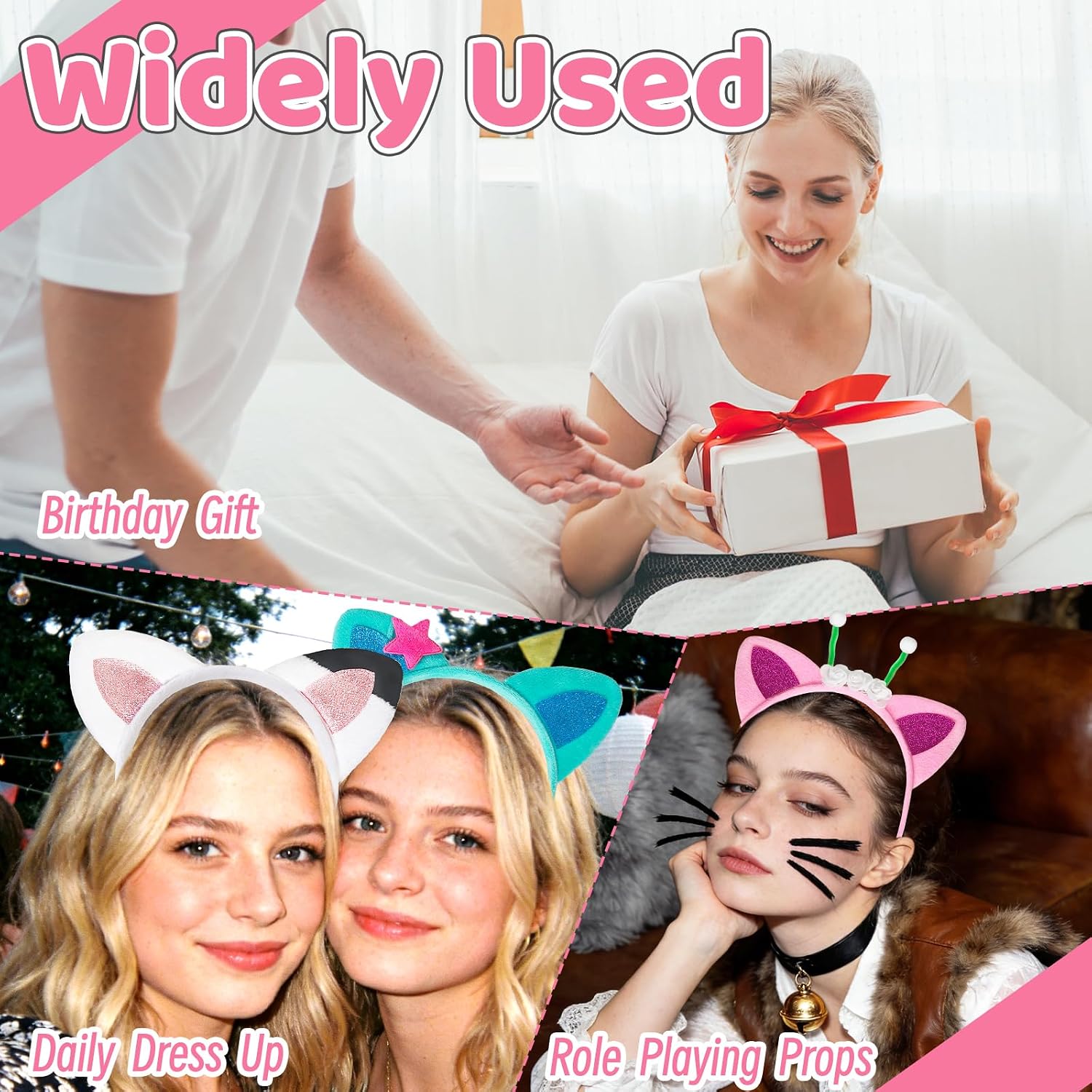 OJYUDD Cat Ears Headband,4 Pcs Party Decorations Headbands,Plush Soft Ears for Women Halloween Hair Accessories Hair Hoops Costume