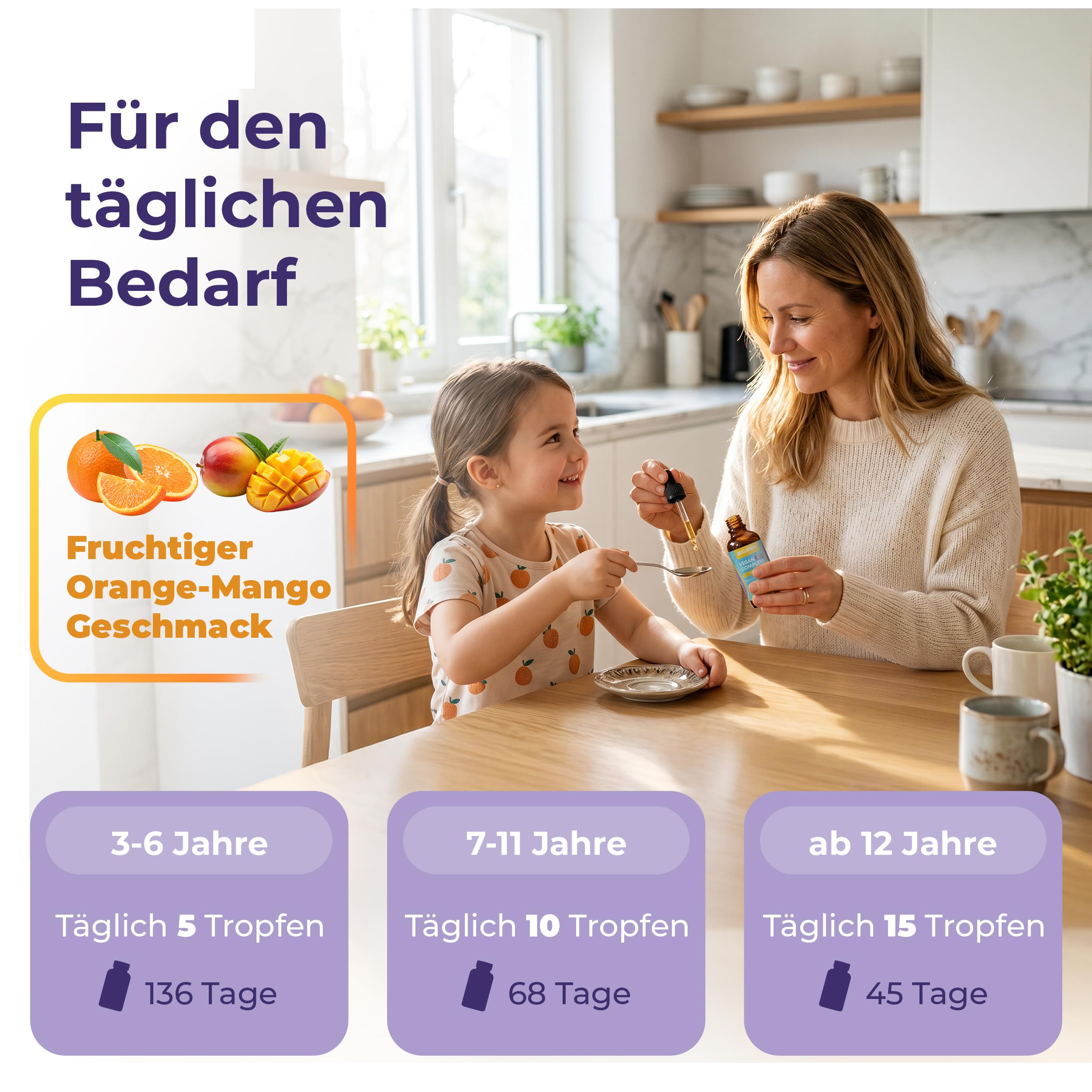 KUINEA Vegan Complete Familien-Bundle – Vitamin B12 Vegan 120 Kapseln + Vitamine für Kinder ab 3 Jahren Tropfen 20 ml – mit B-Vitaminen, D3, K2, Eisen, Zink, Jod & Selen