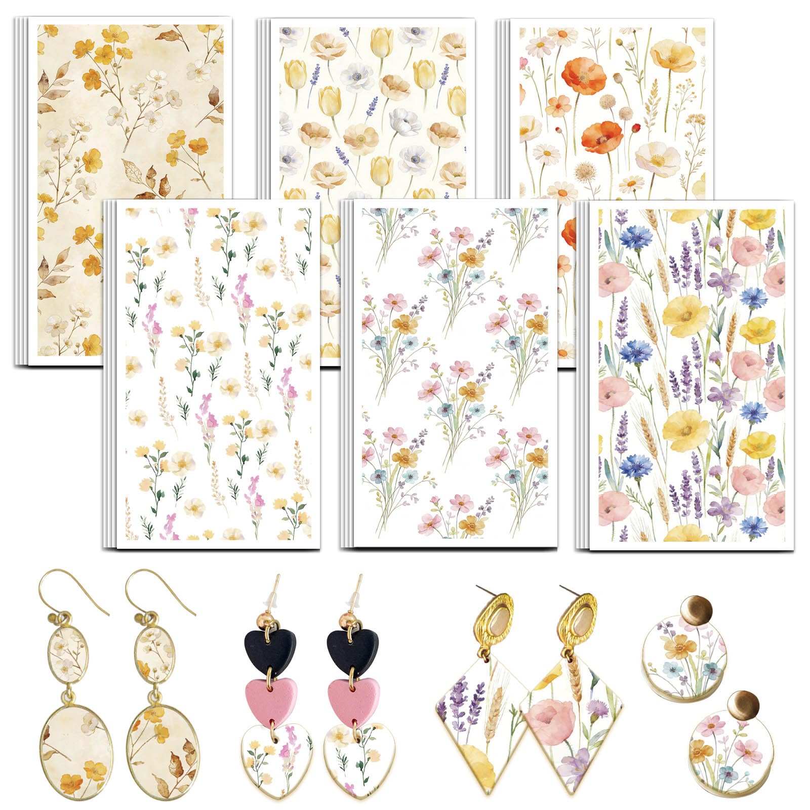 OLYCRAFT 24pcs Beige Flowers Clay Transfer Paper 6 Styles Transfer Paper for Polymer Wildflowers Polymer Clay Transfers Sheets Poppy Floral Transfers Papers for Clays Earrings Jewelry Art Making