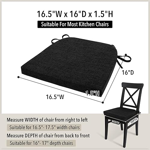 Miniatura 2 de Tromlycs Cojines de asiento negros para silla de comedor, cocina, escritorio, con lazos y funda lavable, antideslizante, en forma de U, cojín de