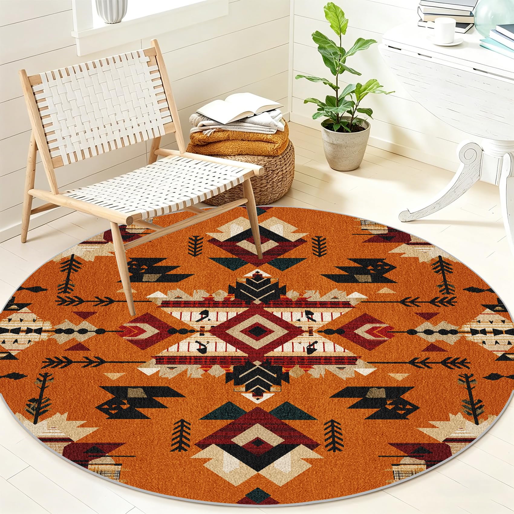Tapis rond 120 cm doux poil ras tapis circulaire orange salon et chambre