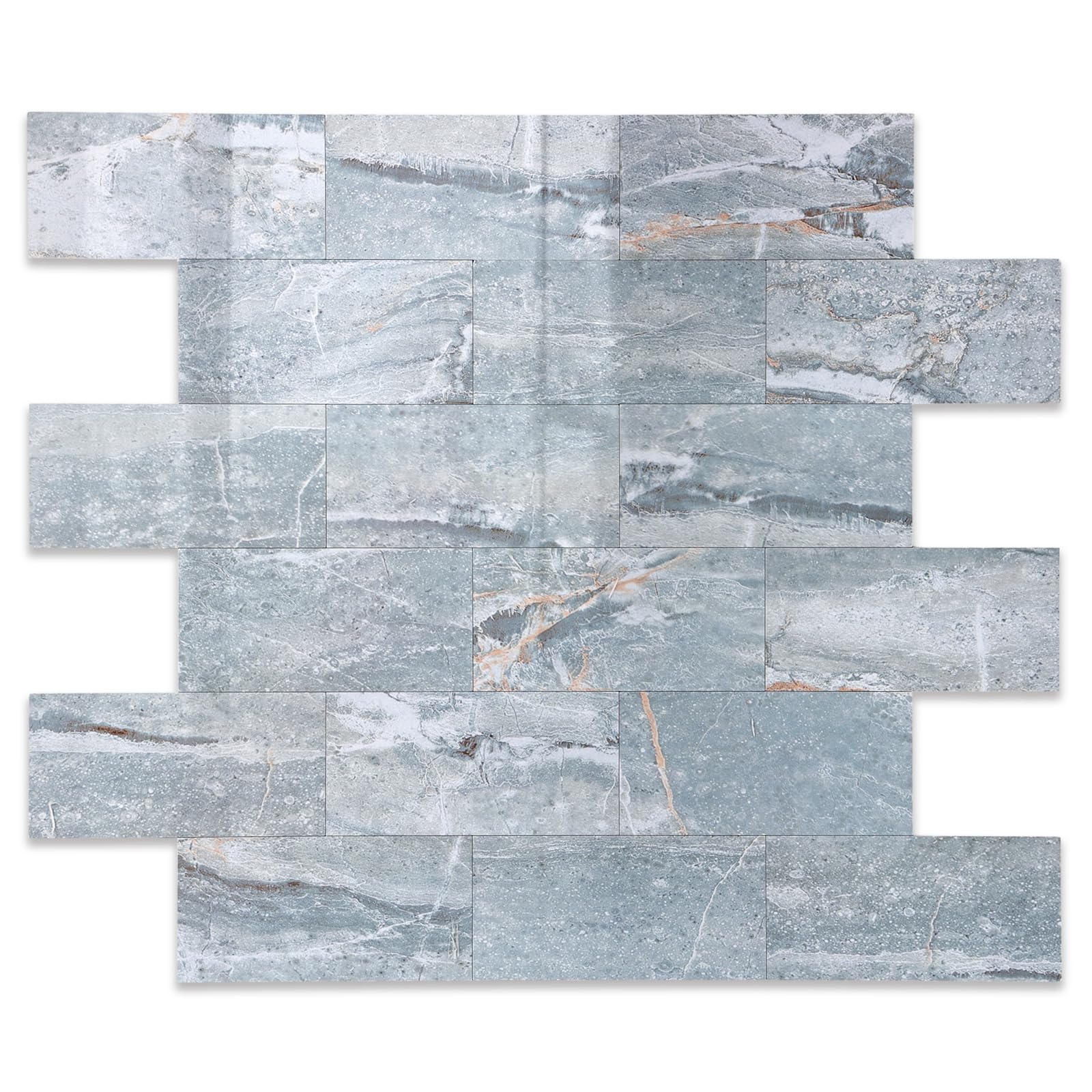 2026 New Upgrade Peel and Stick Backsplash Tile, Peel and Stick 11.34" X 11.57" Wall Tile for Kitchen, Bathroom, Fireplace, Laundry (Polished Marble Cyan, 10 Packs)