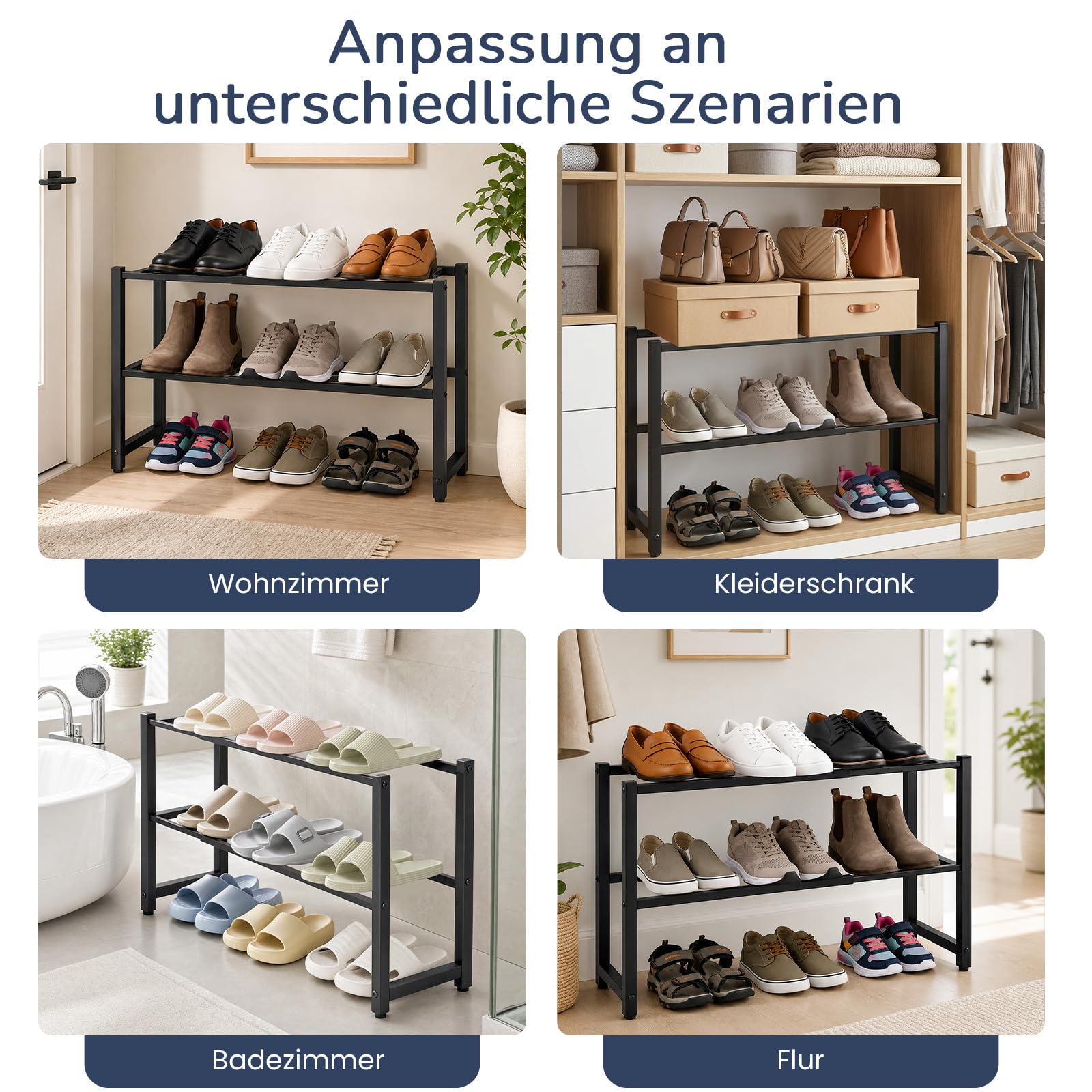 Zapatero de 2 Niveles, Organizador de Almacenamiento de Zapatos de Metal, estantes Extensibles para el hogar, Estante de Almacenamiento de Zapatos para Armario, Dormitorio, Entrada, 70 x 20 x 37 cm