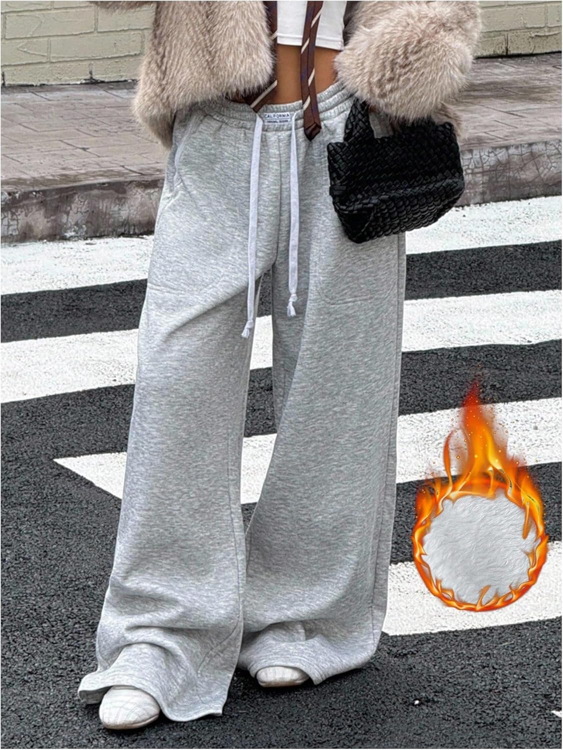 Women's Casual Sweatpants Drawstring Waisted Wide Leg Pants Athletic Pants - Image 4