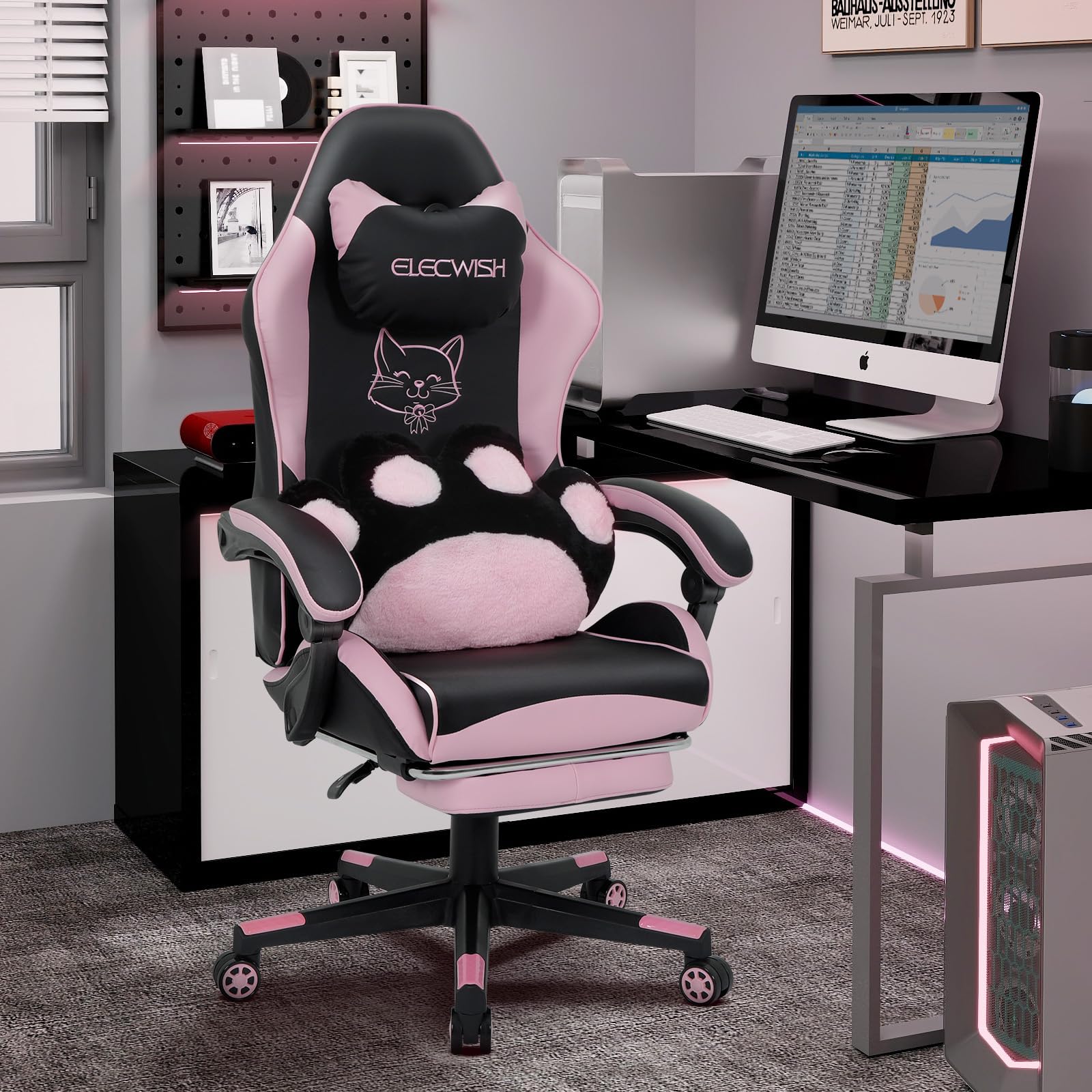 YU YUSING Chaise Gaming Kawaii Patte de Chat, Fauteuil Bureau Ergonomique