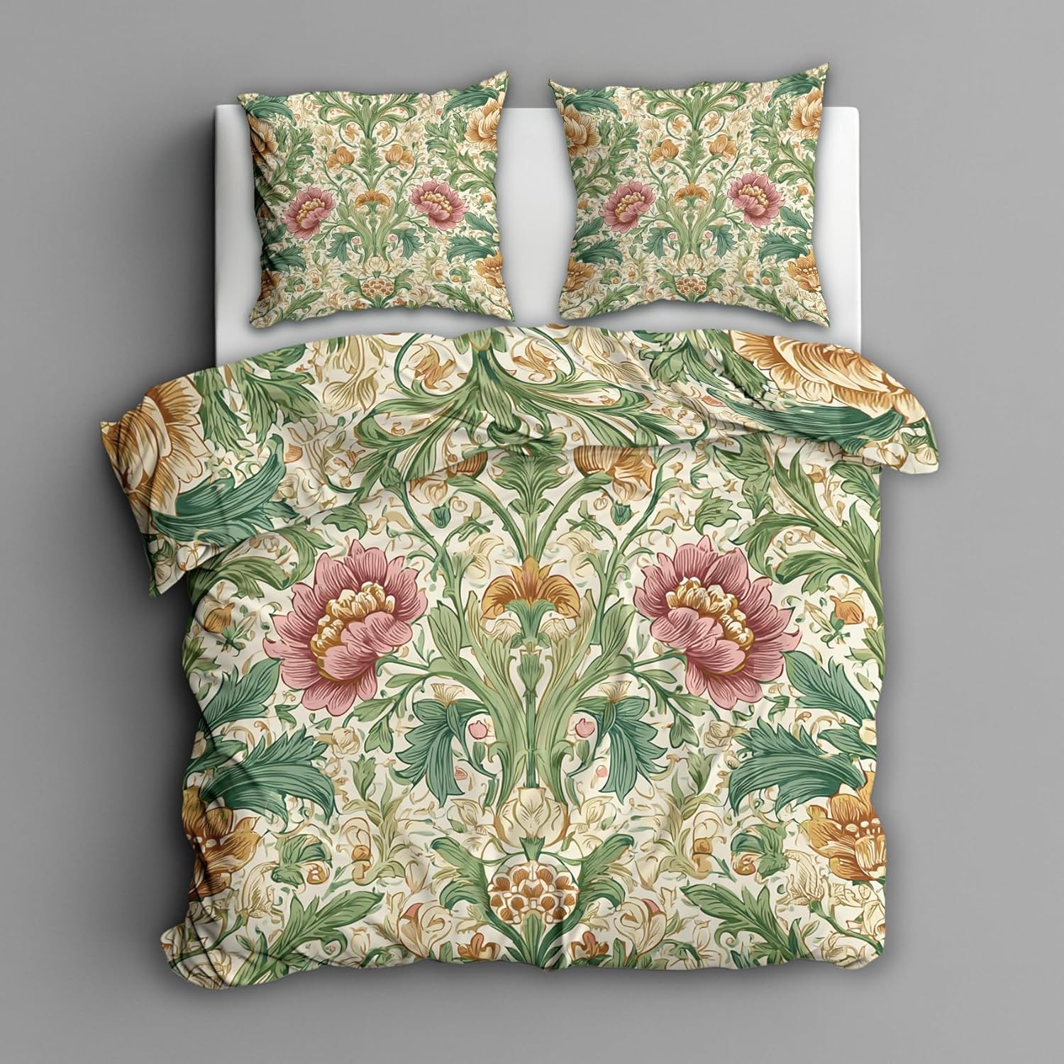 Funda Nórdica Cama 135/150 Estilo Vintage De William Morris Reversible Funda de Edredón 135 x 200 cm Enredaderas Juego de Ropa de Cama 3 Piezas en Microfibra Transpirable con 2 Fundas d-1116