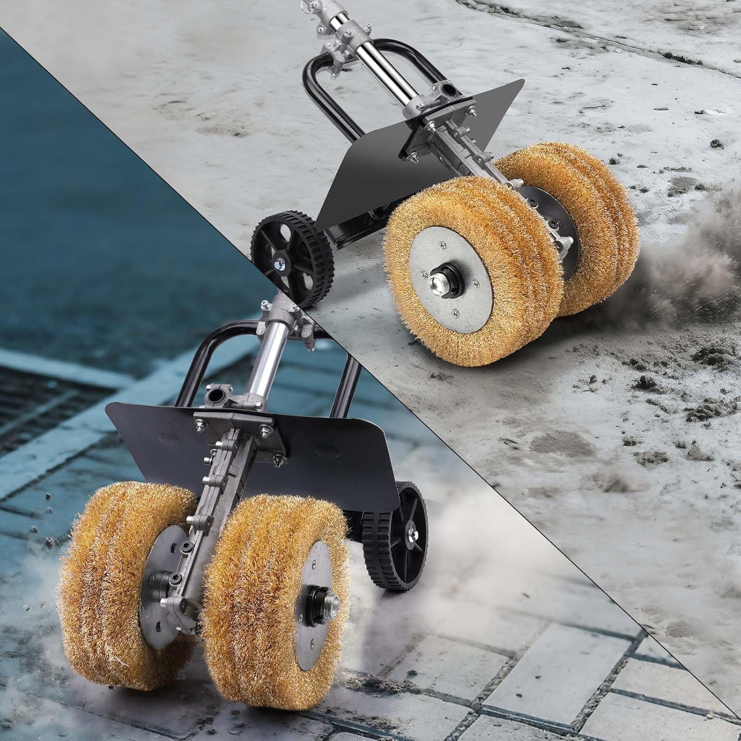 3850W 6in1 Satiniermaschine für Holz Metall, Unkrautentferner zum Fugen | 2X Ø180mm Schleifbürste, 4000RPM, 6 Stufen, Schleifmaschine mit Lang Griff, Bürstenschleifer zur Renovierung von Oberflächen