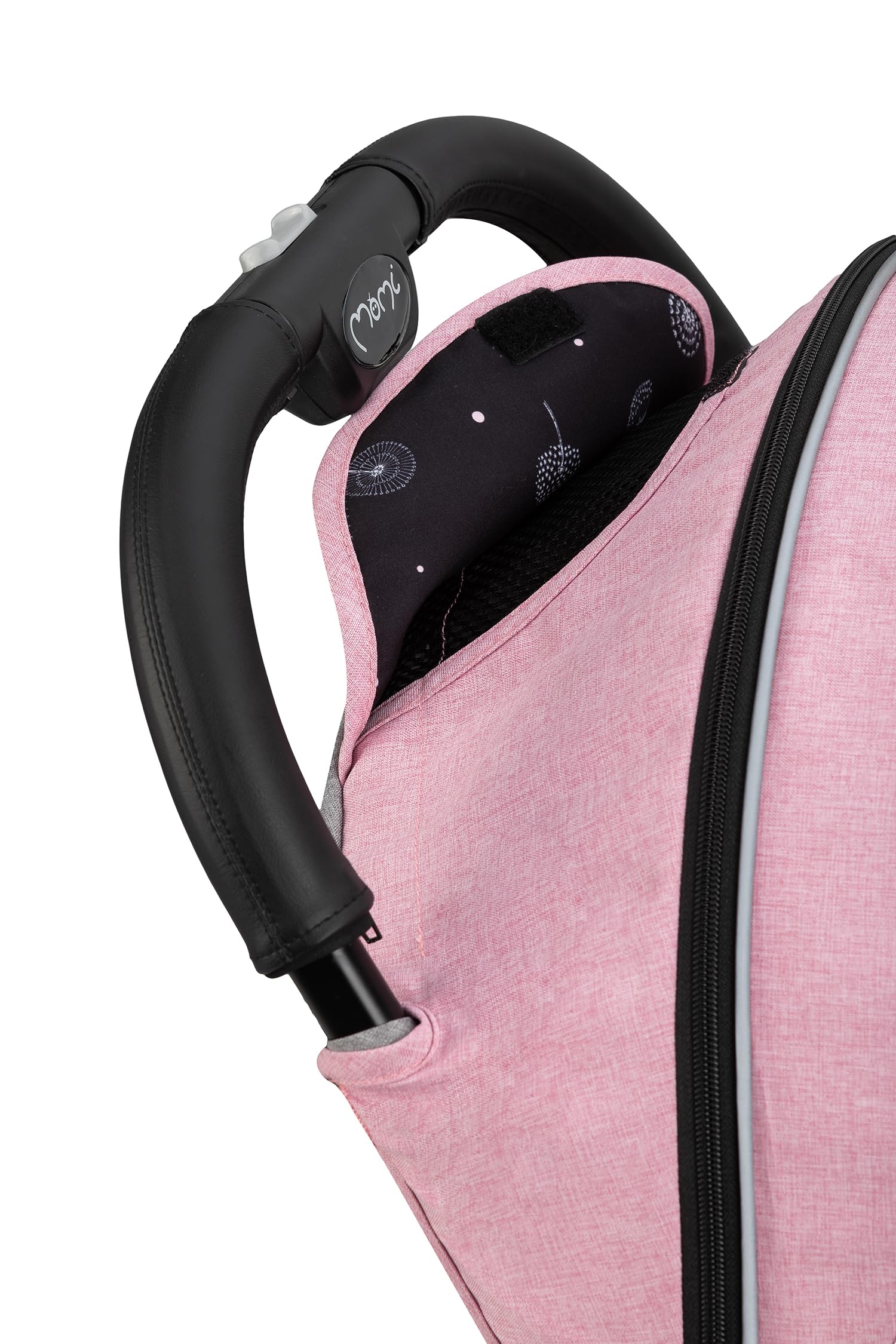 MoMi ESTELLE LIGHT PLUS Passeggino a partire da 6 mesi (fino a 22 kg), pieghevole con cintura di sicurezza a 5 punti, cestino porta spesa e funzione di apertura, manico telescopico per il traino