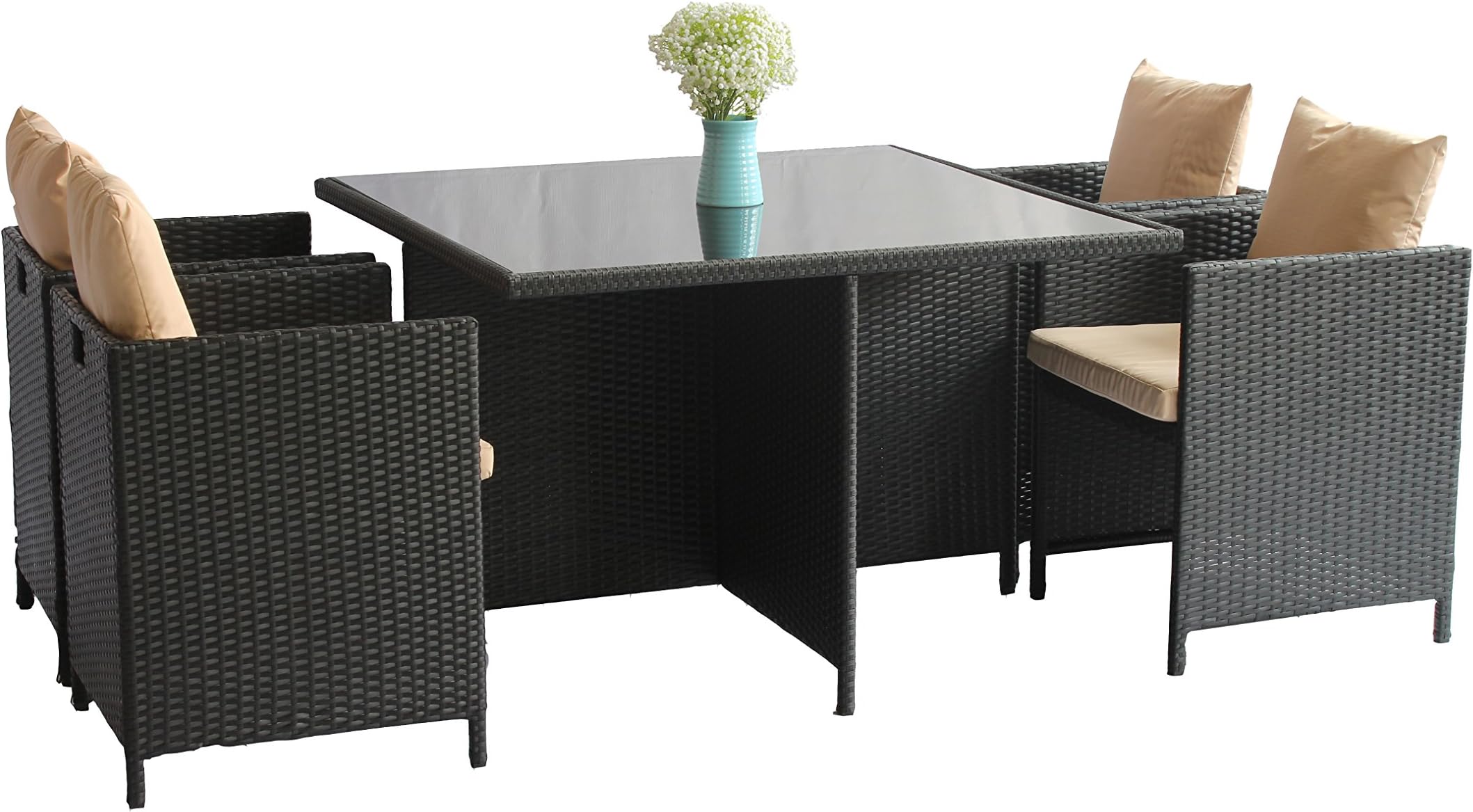 United Flame 5PCS WICKER RATTAN OUTDOOR INDOOR GARDEN PATIO CONSERVATORY BISTRO FURNITURE CUBE DINING SET-CUBE-5 RATTAN DINING SET/ONE TABLE+FOUR CHAIRS