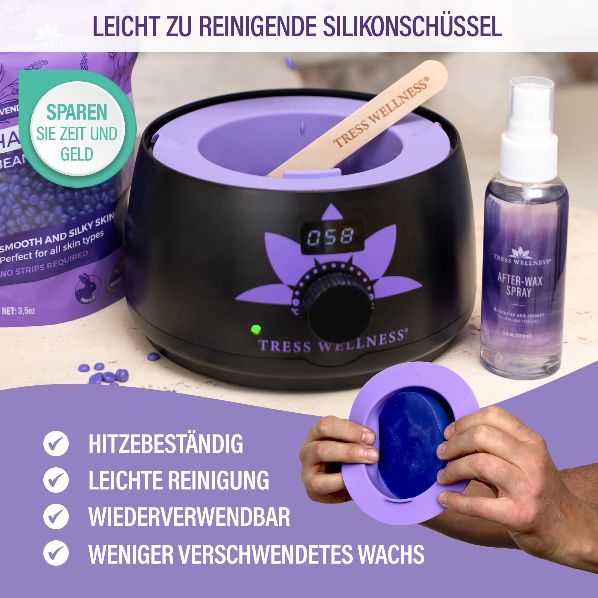 Waxing Wachswärmer Set - Heißwachsgerät - Haarentfernung Perlen - Wax Warmer Kit - Schwarz mit Silikonschale