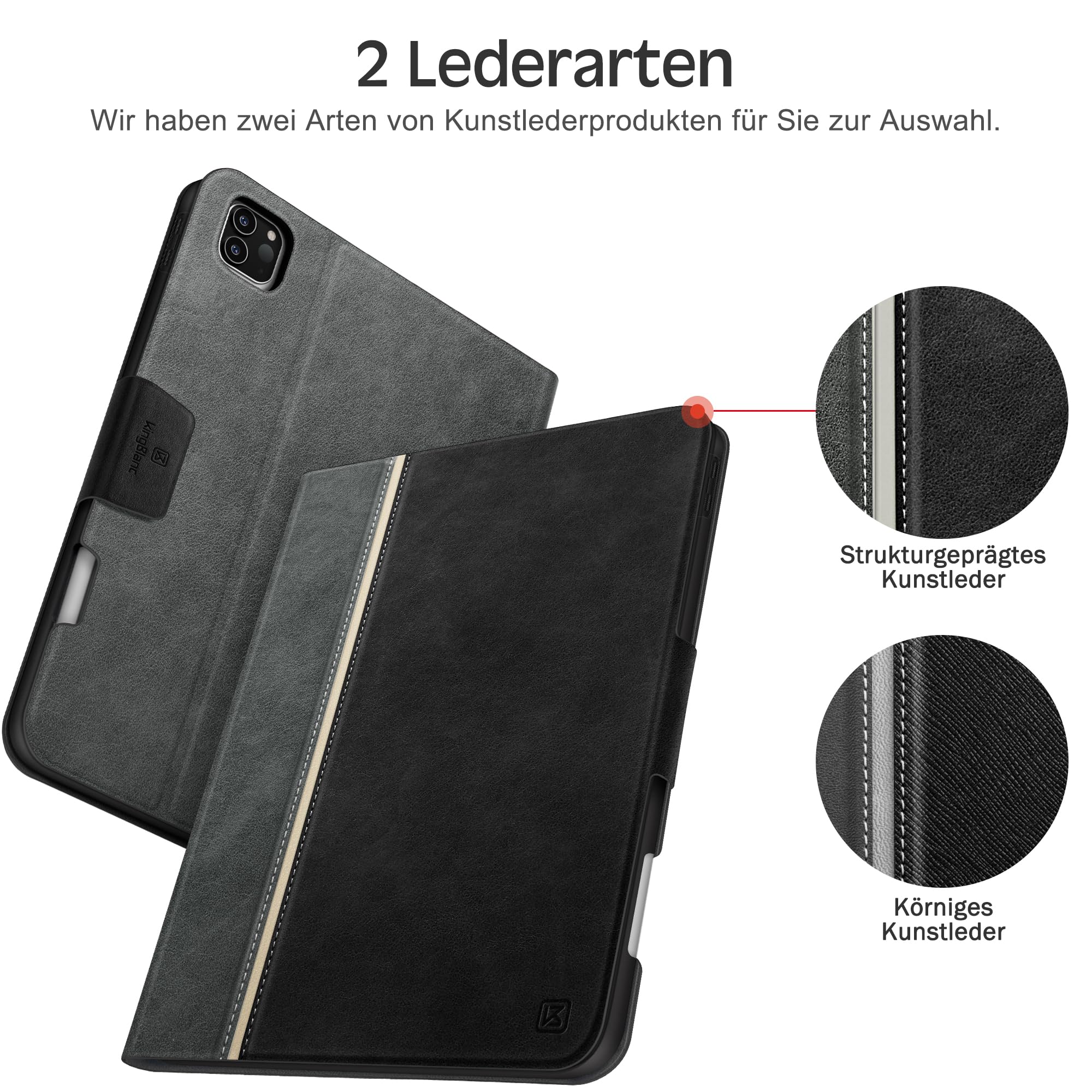 KingBlanc Hülle für iPad Pro 11 Zoll M5 2025/M4 2024 Schwarz | Design im Notizbuchstil, Stifthalter, PU Leder, Verstellbarer Ständer, Auto Schlaf/Wach, Unterstützt Pencil Pro/USB-C