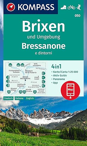 KOMPASS Wanderkarte 050 Brixen und Umgebung / Bressanone e dintorni 1:25.000: 4in1 Wanderkarte mit Panorama und Aktiv Guide inklusive Karte zur ... in der KOMPASS-App. Fahrradfahren. Skitouren.