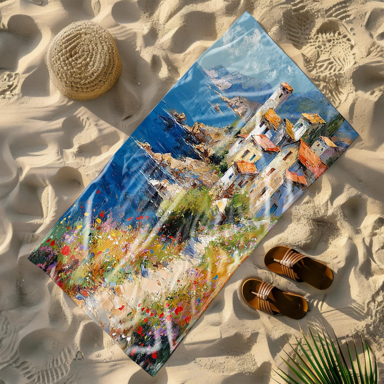 Tapis de Plage XXL Anti Sable Fleurs en Bord De Mer Serviette Piscine Adulte,Natte De Plage Pliable, Voyage Accessoires De Plage Camping,Serviette de Bain Personnalisée