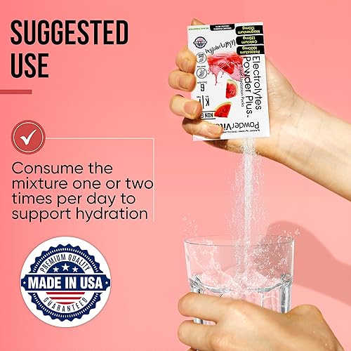 Miniatura 6 de Electrolitos en polvo Plus, Keto, sandía, sin azúcar, 1000 mg de potasio, 120 mg de calcio, 120 mg de magnesio, sin OMG, cero calorías, 30 paquetes