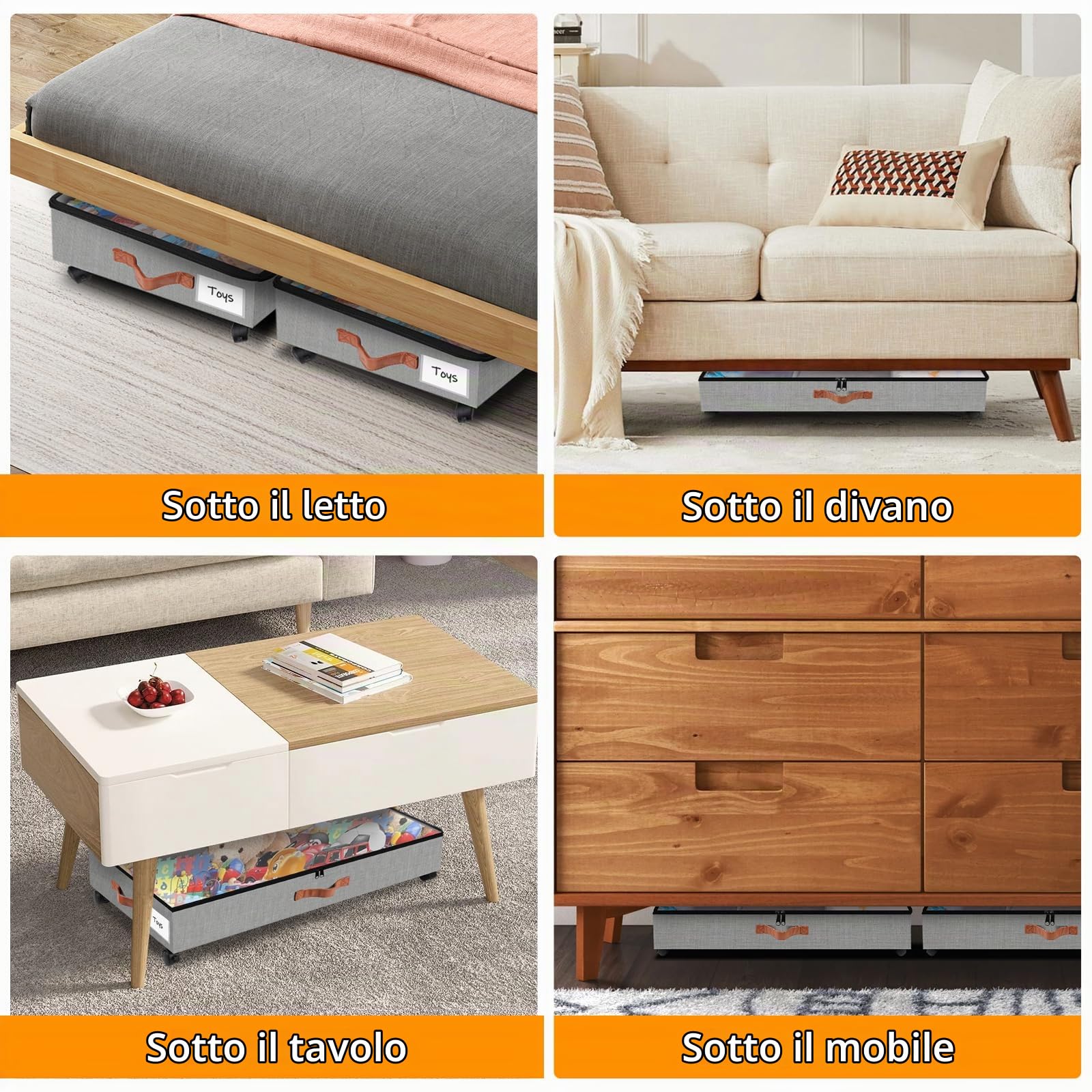 2 Pezzi Contenitori Sottoletto con Ruote, Scatole Sotto Letto Contenitore con Finestra Trasparente, Scatole Per Vestiti Partizione Regolabile, Porta Borse da Armadio per Vestiti Scarpe, Grigio