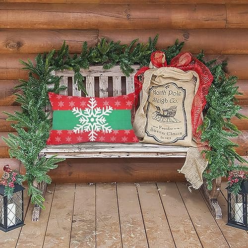 Miniatura 3 de Fundas de almohada navideñas de 12 x 20 pulgadas, fundas de almohada lumbar de Navidad, fundas de almohada con copos de nieve para decoración de