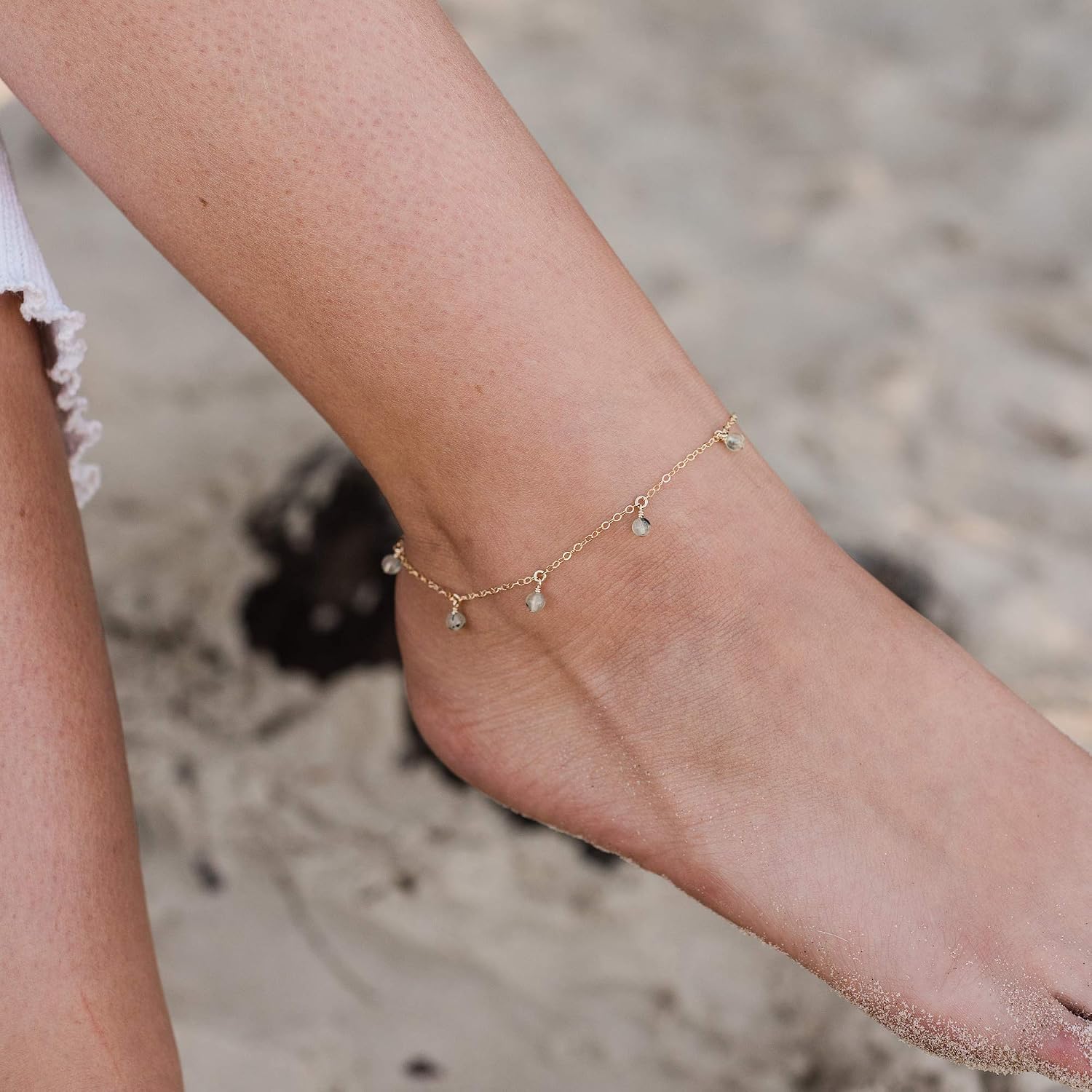 Luna Tide Prehnite Bead Drop Anklet in 14k Gold Fill
