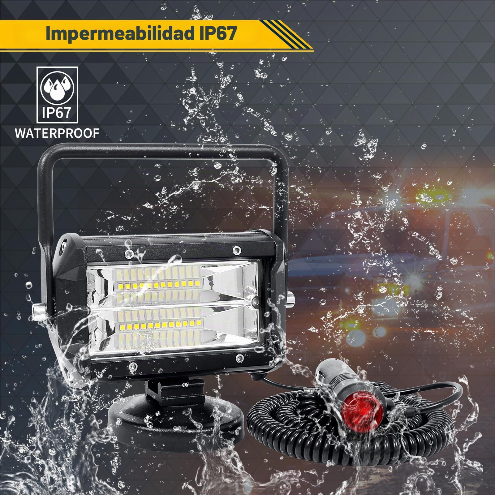 SKYWORLD Faros trabajo led con imán 15cm 72W portatil lámpara trabajo led 12V 24V inundación con soporte de base magnética para off road camión coche todoterreno suv 4x4 vehículos