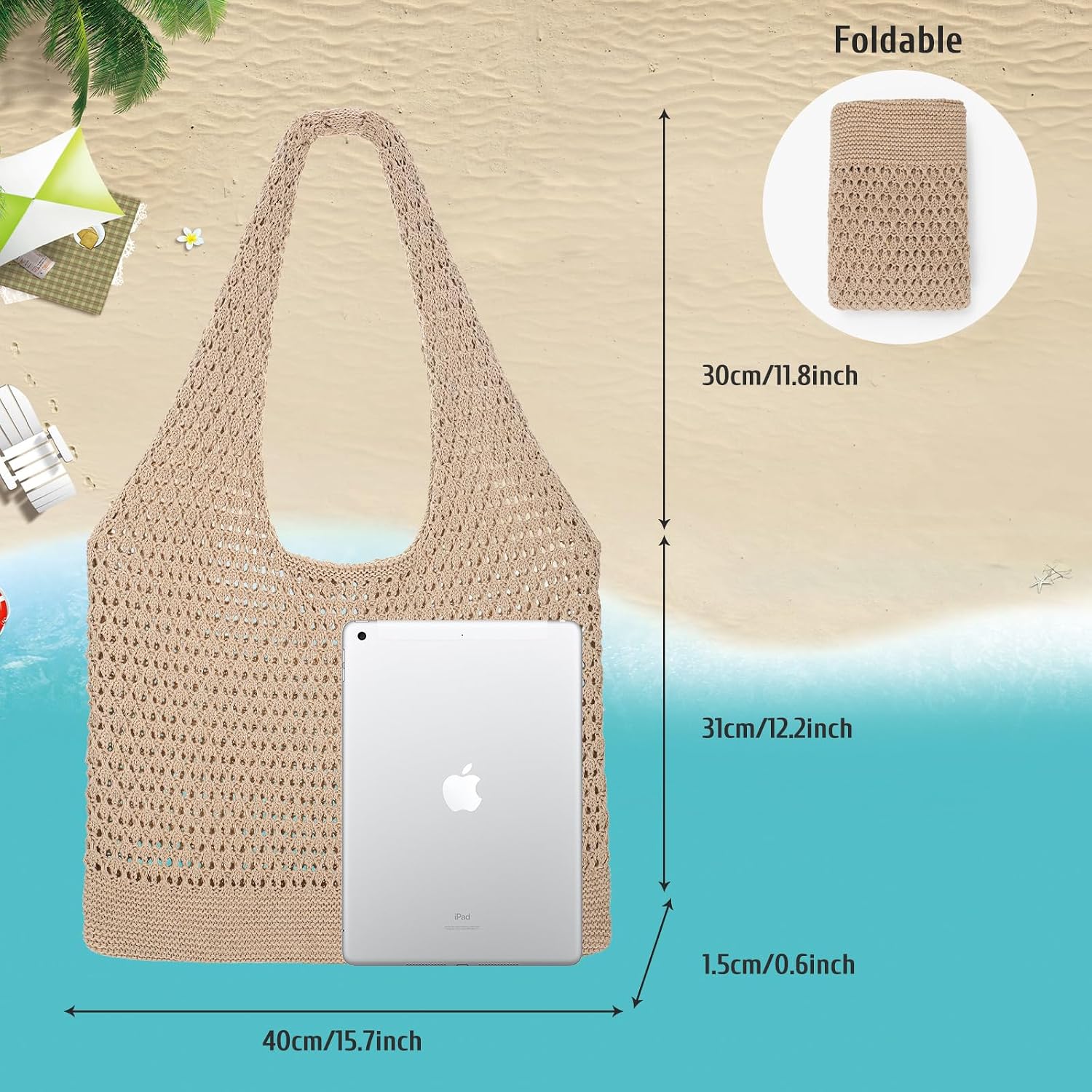 XZQTIVE Crochet Tote Bag for Women Mesh Beach bag for Summer Vacation Aesthetic Hobo Knit Shoulder Bag