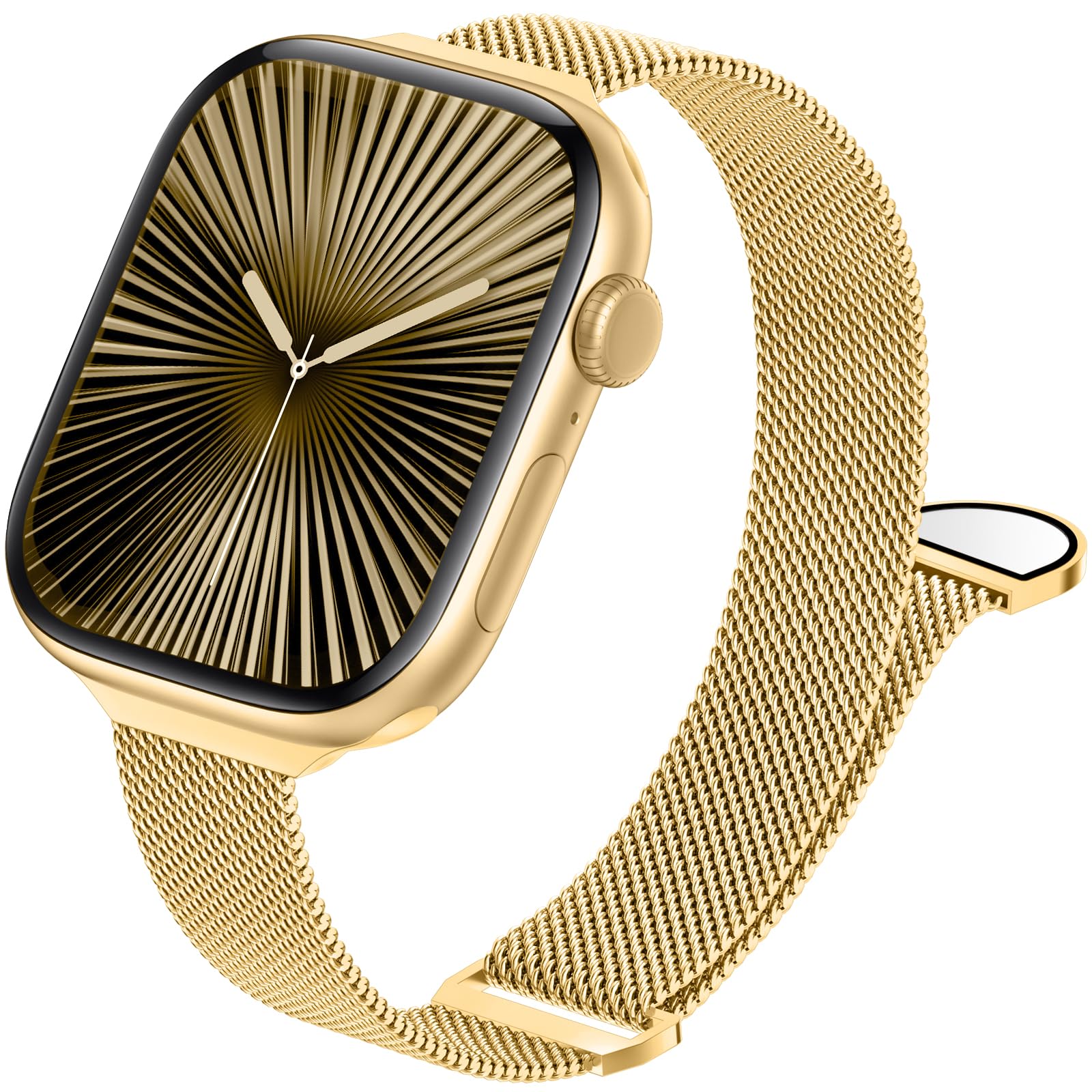 Photo 1 of JKD Dressy Magnetic Band Compatible with Apple Watch 10 Band 46mm for Women 40mm 38mm 41mm 42mm 44mm 45mm, Slim Breathable Metal Mesh Sport Bracelet Straps for iWatch SE Series 9 10 8 7 6 5 4 3 Gold