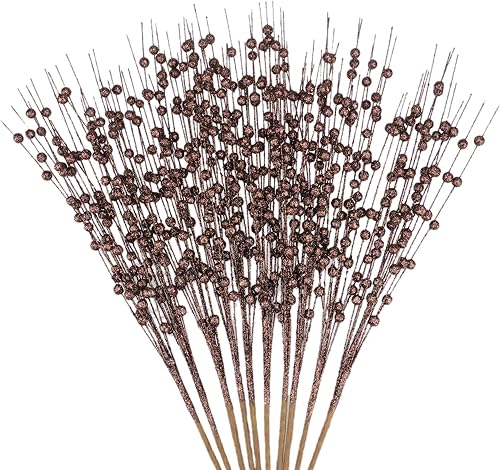 Miniatura 6 de Paquete de 10 tallos de bayas artificiales plateadas con purpurina de 15.7 pulgadas, púas de Navidad falsas, palitos decorativos con purpurina para