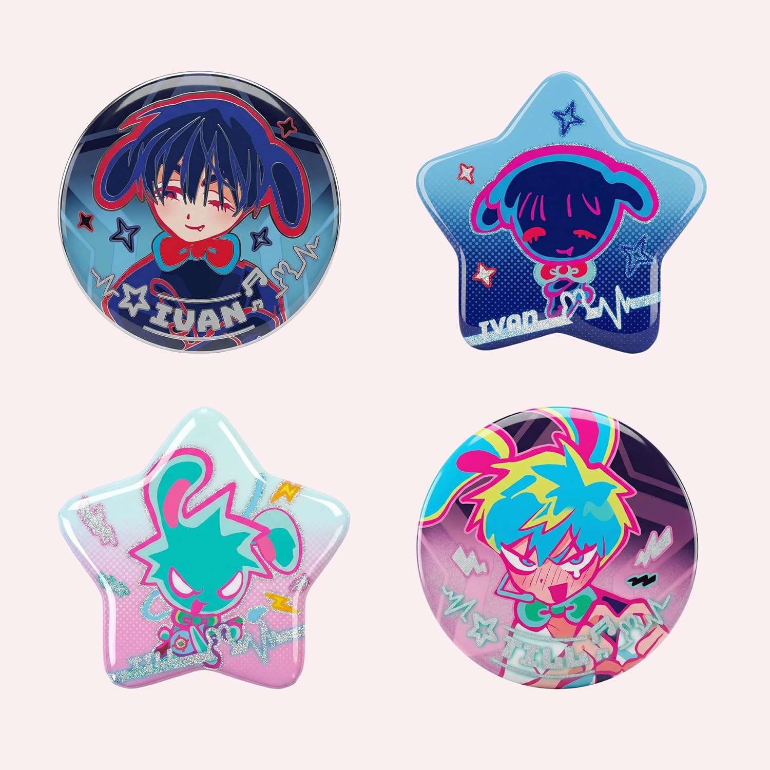 Alien Stage Rabbit Series Blind Box Special Shape Button Pins, Officially Licensed Anime ALNST Collectible Merch for Ita Bags (Whole Set, Contains 12 Packs)