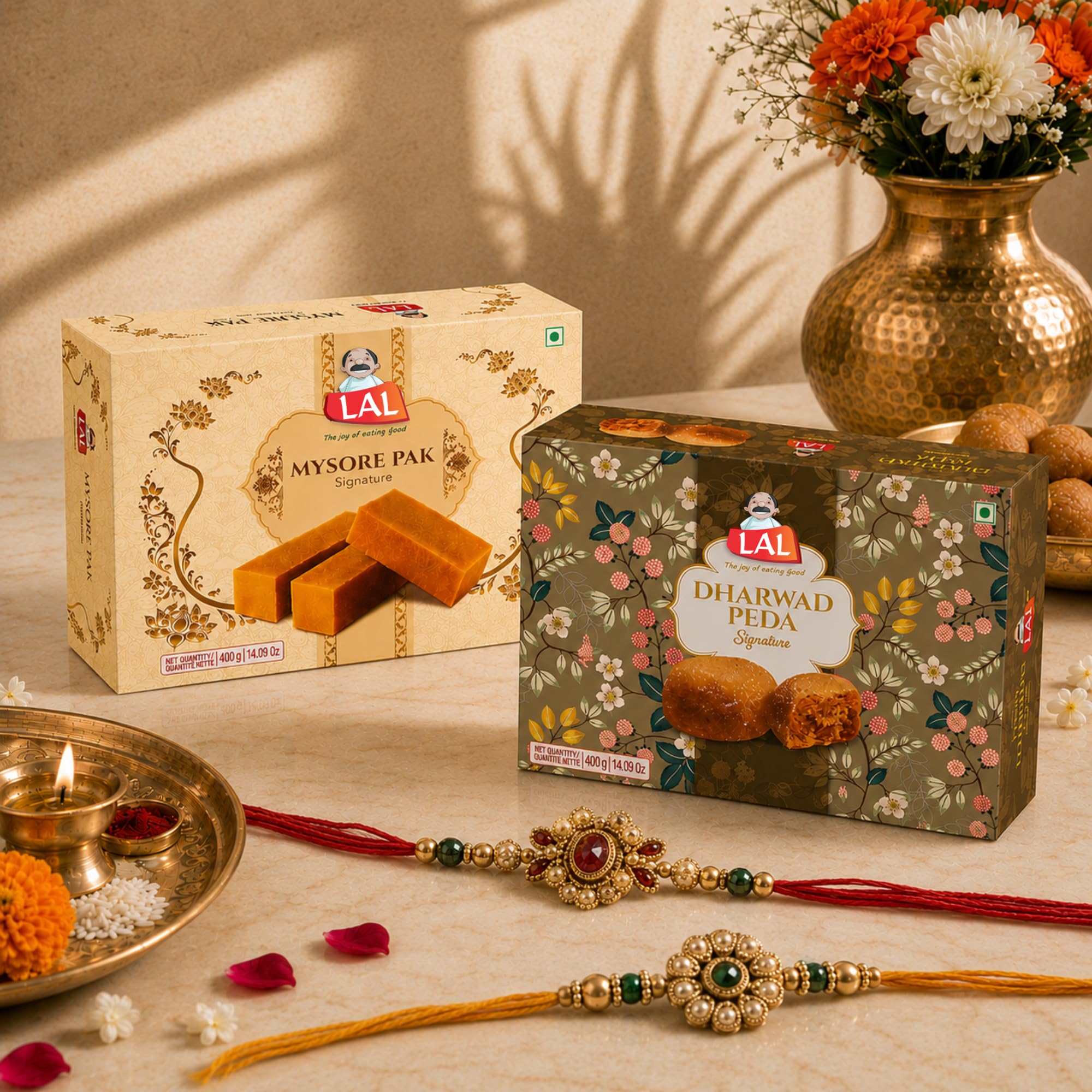 Lal Sweets Combo Pack Of Mysore Pak Signature 400G And Dharwad Peda 400G Gift Pack | Gift Hamper | Festive Sweets | Desi Cow Ghee Sweet | Gift Box |800 Gm-image-16